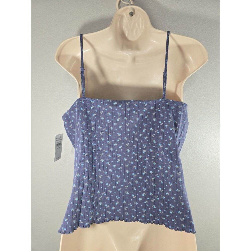 American Eagle Blue Pointelle Lace Trim Cami Tank Top Floral Coquette Sz XXL BJ - Picture 4 of 5